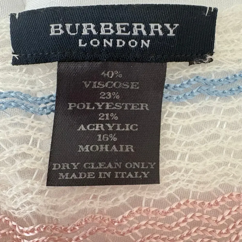 BURBERRY London Pastel Chevron Stripe Crocheted Fringe Scarf Wrap Mohair Blend